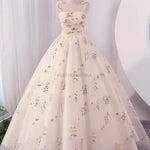 Elegant Floral Embroidered Ball Gown Formal Dress for Prom Wedding Guest