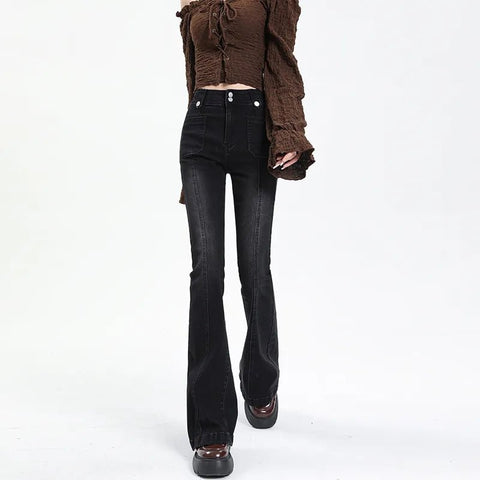 High Waist Flare Jeans Women Vintage Slim Stretchy Denim Tight Casual Trousers Fashion