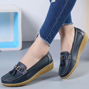 Women's Shoes With Low Heels Loafers Slip On Casual PU Leather Shoes