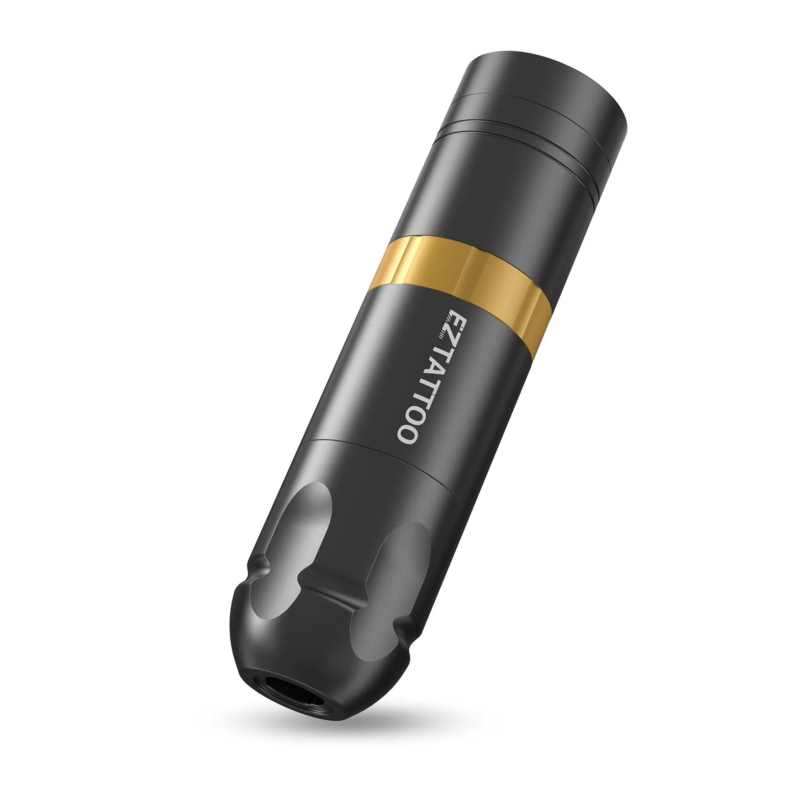 Black tattoo machine pen with gold accent on a white background