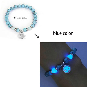 Luminous Glow In The Dark Bracelet Lotus Charm Flower Shaped Charm Bracelet for Women Natural Turquoise Stones Ladies Yoga Prayer Jewelry