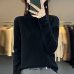 Women's Sweater Half Height Curled Collar Bright Silk Pure Wool Yarn Knitwear Pullover Sweater