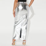 Luxury High Waist Metallic Maxi Skirt Glitter Long Party Skirt for Women