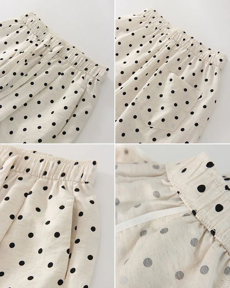 Collage of polka dot fabric with close-up details on a white background