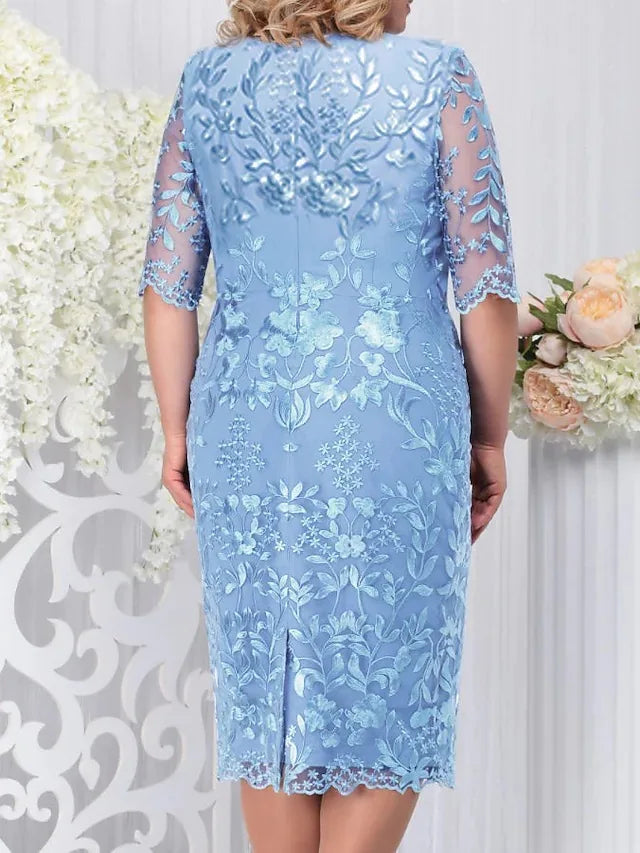 Elegant Lace Embroidered Midi Dress – Wedding Guest Gown