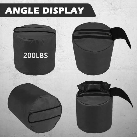 Black sandbag with '200LBS' label on a gray background