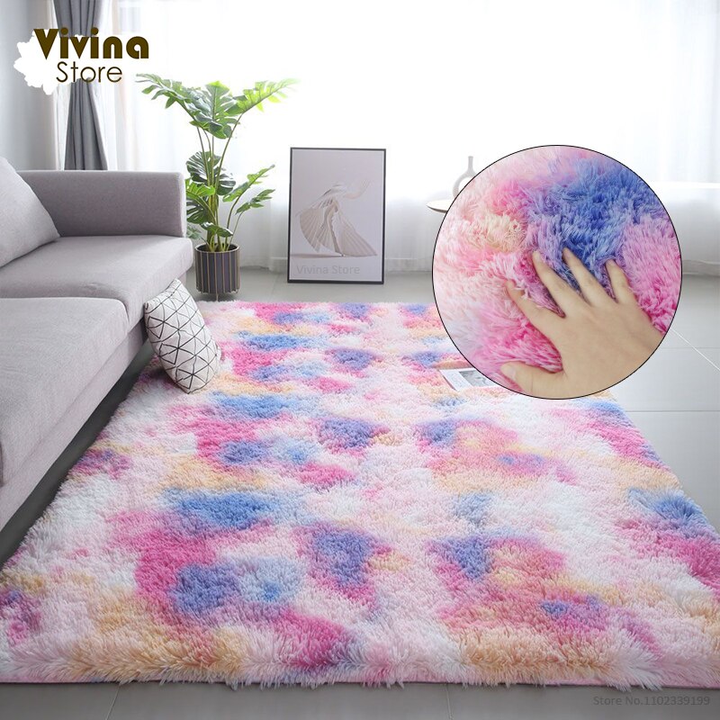 Rainbow Fluffy Carpet For Living Room Plush Rug For Bedroom Hallway Great For the Holidays