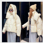 Women's Quilted Winter Jacket Fluffy Hooded Bread Down Jacket Thick Loose Short Puffer Coat Jacket