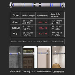 Product specifications and installation examples for a security bar on a black background - pull up bar