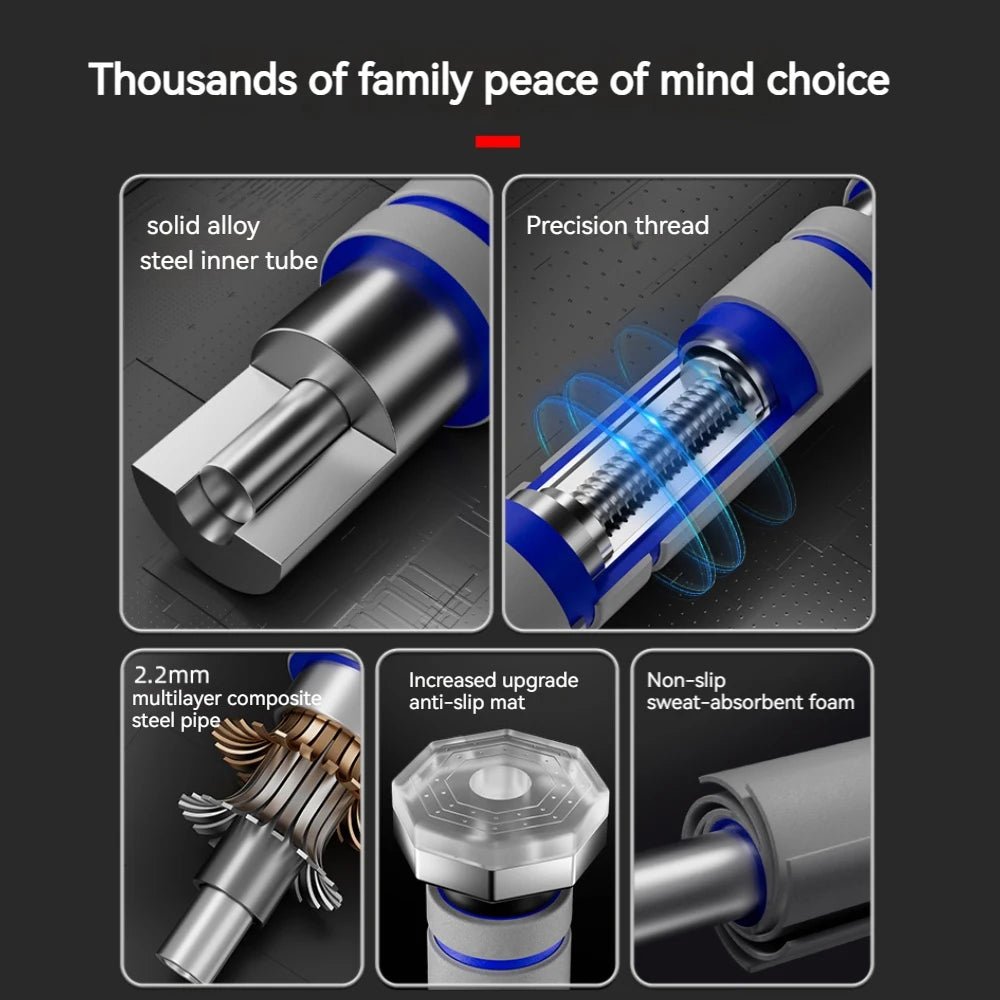 Product features with text 'Thousands of family peace of mind choice' on a dark background - pull up bar
