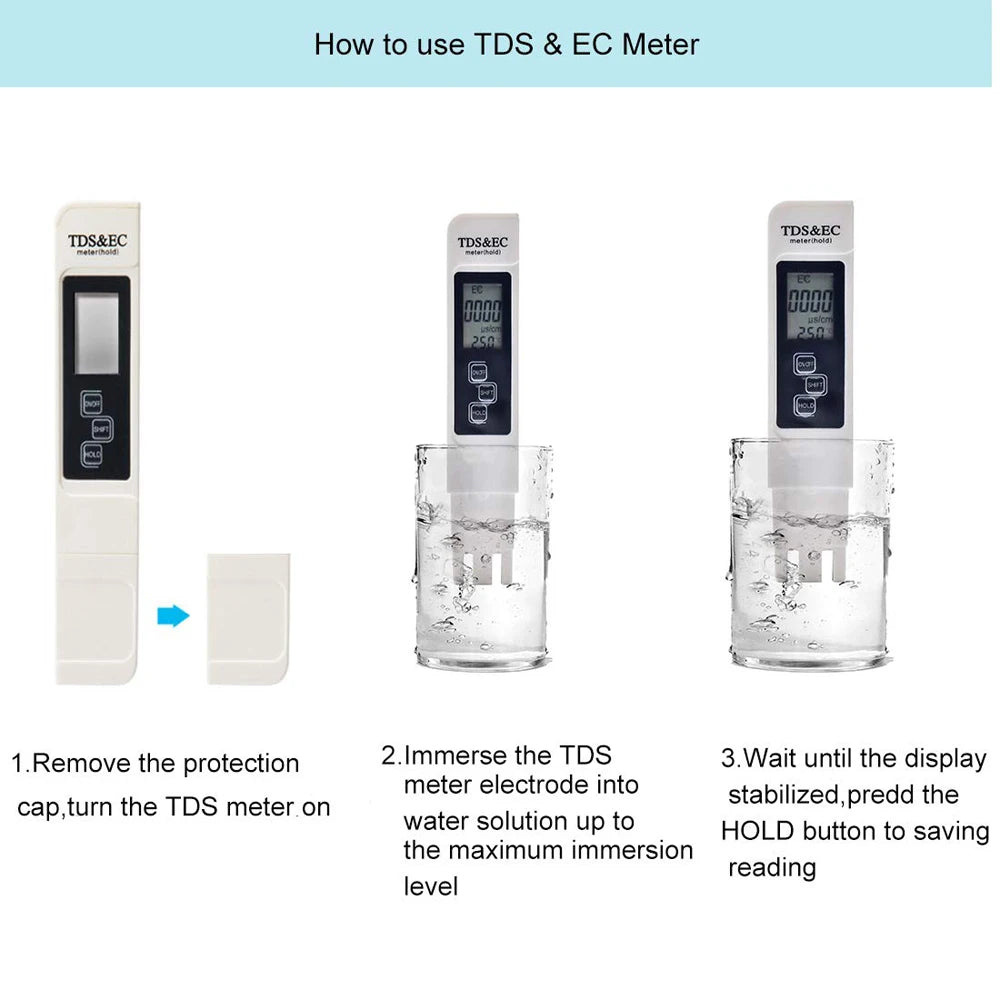 4-in-1 Digital Water Quality Tester TDS EC Meter, Range 0 to 9990 Multifunctional Water Purity Temperature TEMP PPM Tester