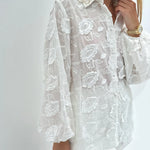 Women's Sheer Floral Embroidered Lace Blouse and Shorts Set – Elegant Two-Piece Outfit