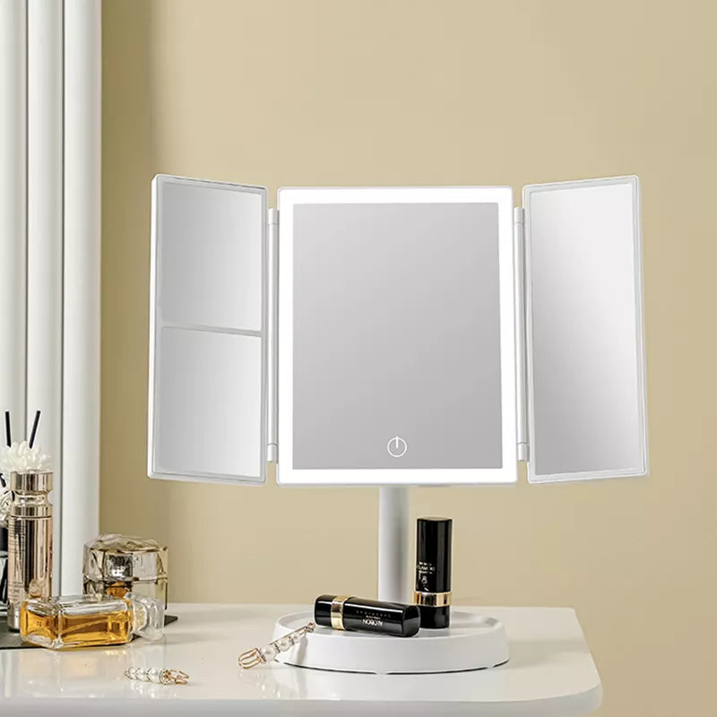 Makeup Vanity Mirror with Lights - 3 Color Lighting Modes 60 LED 1x/2x/3x Magnification, 360° Adjustable Rotation USB Charging