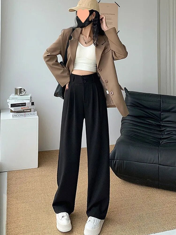 Loose Casual Elegant Straight Pant for Women Versatile Fashion High Waist Loose Thin Trousers with Buttons Trousers Office Party Wide Leg Pants