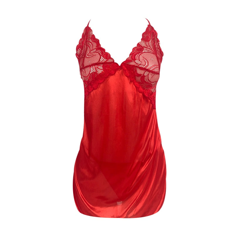 Women's Sexy 2 Piece Suspender Lingerie V-Neck Nightdress