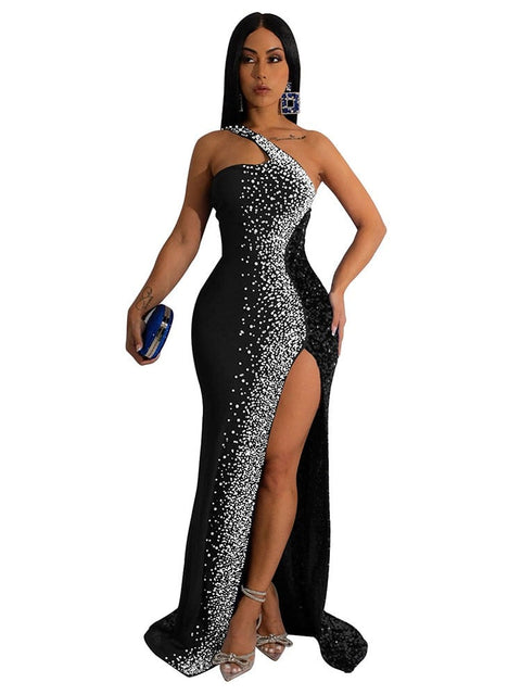 Sequin Mermaid Maxi Dress Women Luxury Sparkly Crystal Split Elegant Evening Party Fashion Dress