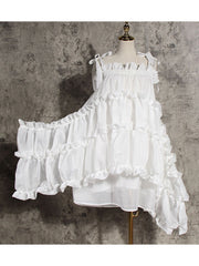 Spaghetti Strap Loose Fit Dress Irregular Hem Ruffles Dress for Women