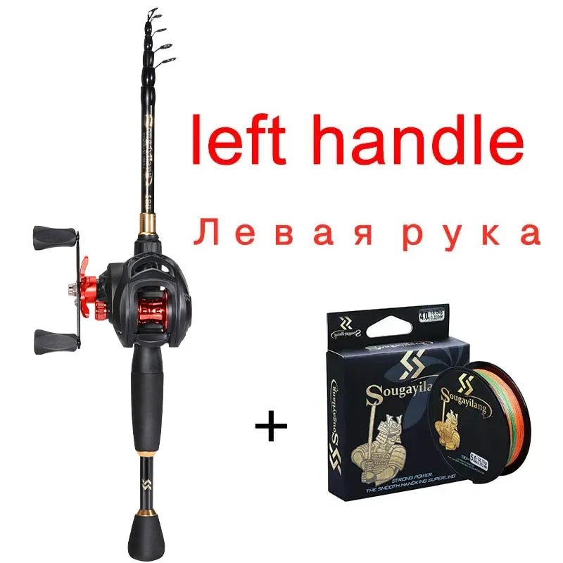 Fishing rod and reel set with packaging on a white background