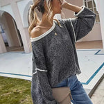Vintage Oversized Sweater for Women Patchwork Loose Round Neck Knitwear Casual Slight Stretch Pullover Tops