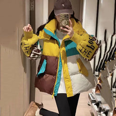 New Fashion Puffer Hooded Jacket Letter Stitching Women's Loose  Winter Coat Thick 90% Duck Down Coat