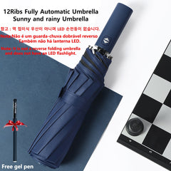 Fully Automatic Reverse Folding Umbrella With LED Flashlight Windproof Reflective Stripe UV Umbrellas For  Rain Or Sun