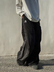 Women Black Wide Leg Oversized Parachute Pants Oversized Casual Trousers