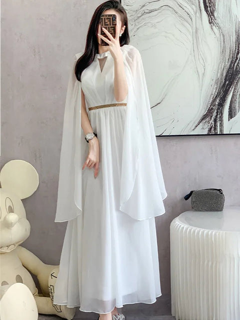 Maxi Dress Women Luxurious White Sleeveless High-End Vintage Elegant Evening Prom Wedding Guest Party