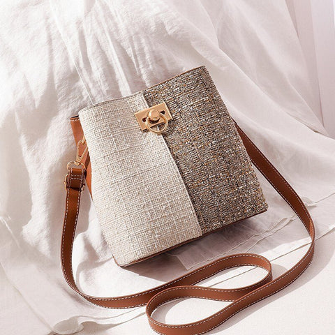 Bucket Crossbody Bag Women Small Vegan Leather Circle Buckle Shoulder Casual Handbag Purse