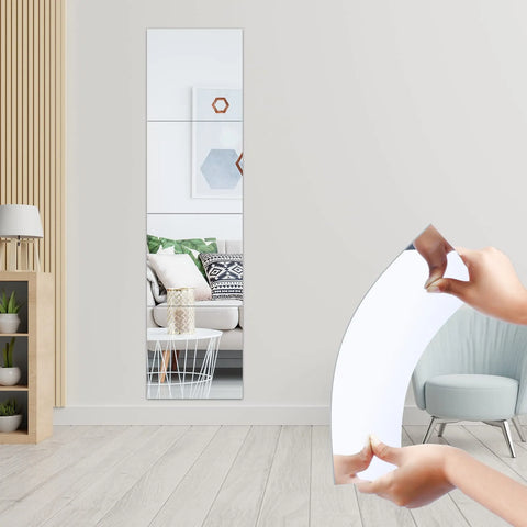 Mirror Wall Stickers 4-Piece 3D Self-Adhesive Flexible DIY Acrylic Art Living Room Home Decoration