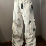 White Stained Multi-Pocket Cargo pants