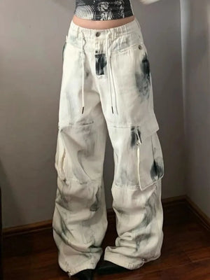 White Stained Multi-Pocket Cargo pants