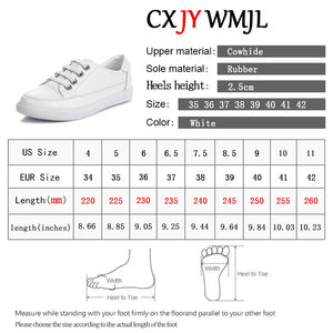 Genuine Leather Women's Casual Sneakers All Season Shoes White Vulcanized Shoes