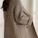 New Vintage Women's Plaid Wool Blazer Double Breasted Suit Jacket Loose Blazer Coat