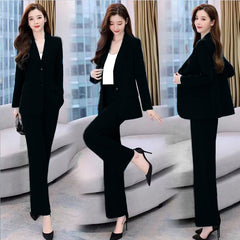 Two-piece Elegant Women's Office Suit Single Breasted Pocket Elegant Blazer Jacket & Trousers