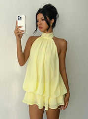 Backless Halter Tie-Waist Mini Dress — Slim Fit Vacation Dres
