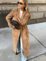  Faux Suede Trench Coat  brown