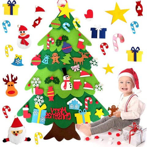 Christmas Felt Tree DIY Stick-On Decorations Kids Ornaments Santa Claus Xmas Holiday Gift Toy