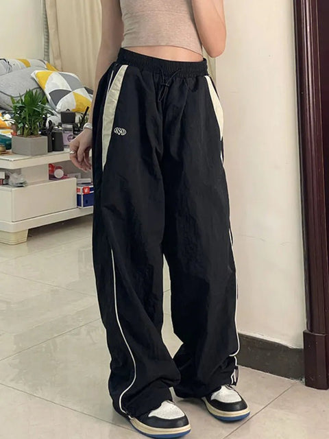 Cargo Pants Women Wide Leg Loose Drawstring Solid Baggy Oversized Mid Waist Retro Sporty Y2K Fashion