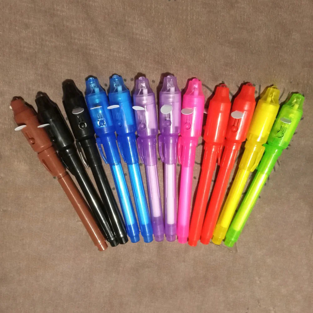 Invisible Ink Pen 12-PCS Different Colors, Spy Pen with UV Light, Magic Marker for Secret Message, Treasure Box Prizes, Kids Party Favors, Toys Gift