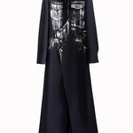 Women's Navy Irregular Slit Long Coat V-Neck Long Sleeve Loose Fit Long Coat Jacket