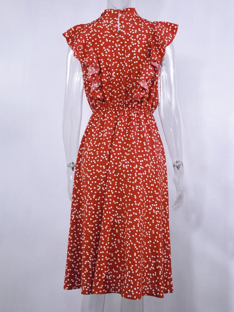 Women's Chiffon Floral Print Ruffle Summer Dress A-line Butterfly Sleeve Sundress