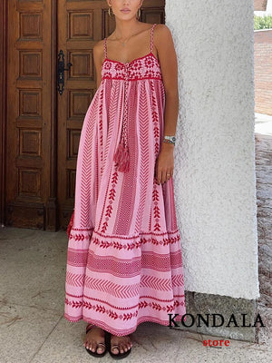 Bohemian Flower Print Knit Corset Long Cami Dress Bow Tie Embroidered Ruffles Summer Dress New Fashion