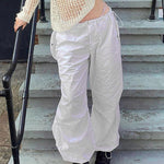 Loose Drawstring Low Waist Parachute Pants for Women Trousers Cargo Pants Loose Wide leg