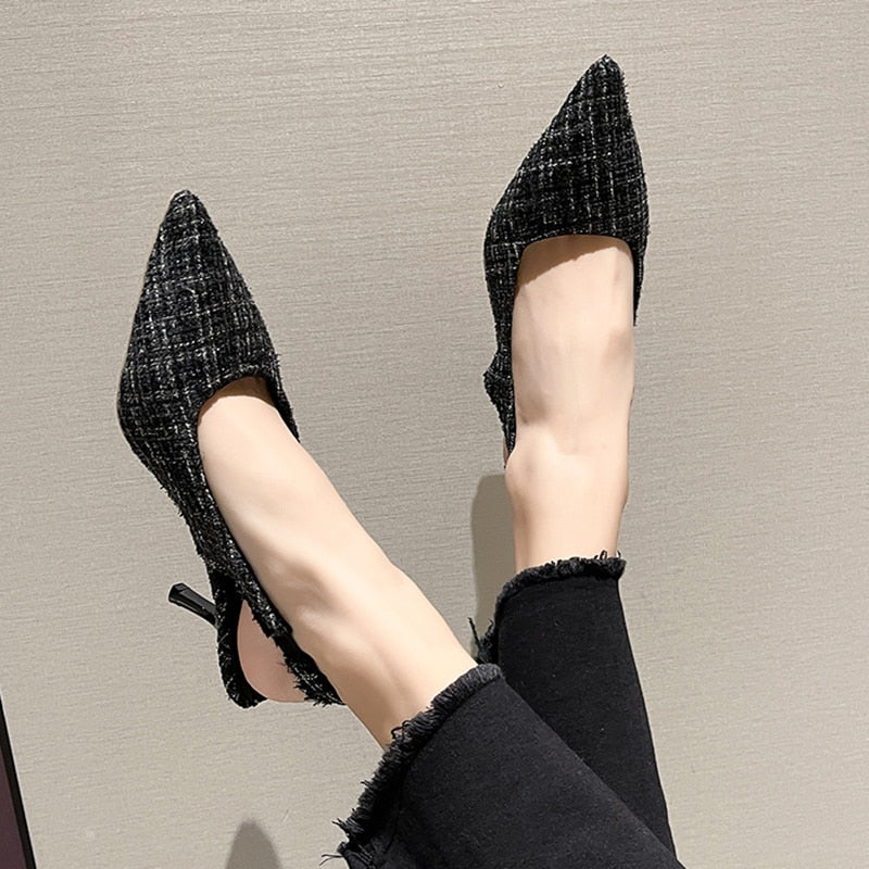 Women's Slingback Med-High Heels Pumps Pointed Toe Shoes Thin Heels Stilettos