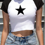 Y2K Star Tees for Women Retro Fashion Short Sleeve Crop Top Sexy Aesthetic Short T-Shirt Tops Navel