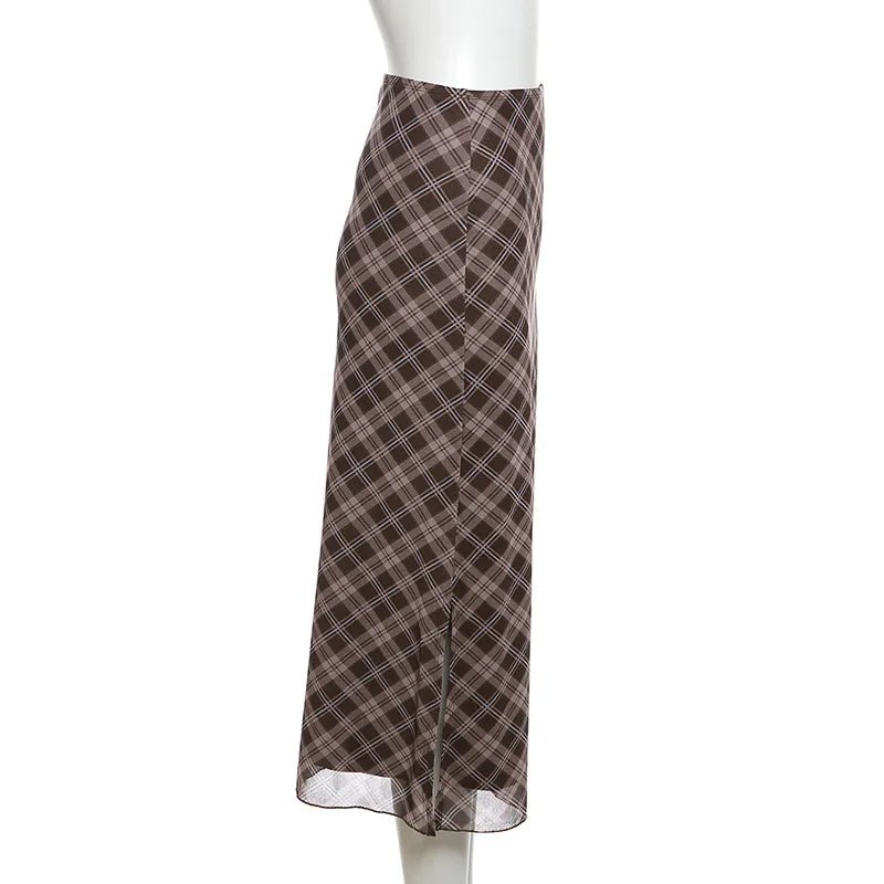 Plaid skirt on a mannequin against a white background