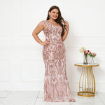 Elegant V Neck Evening Maxi Party Dress Women's Long Chic Beaded Design Prom Dress