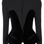 Women's Designer Jacket Chic Slim Fitting Patchwork Velvet Blazer