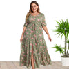 Plus Size Bohemian Floral Print Loose Dress For Women Half Sleeve Split Hem Maxi Dress