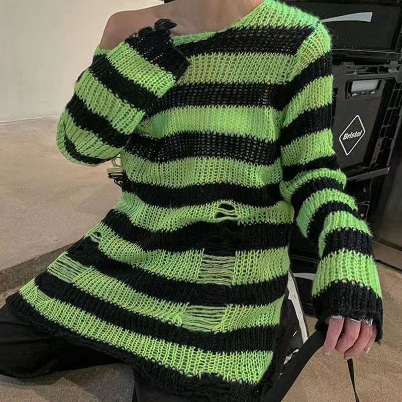 Punk Gothic Long Unisex Sweater Hollow Out Hole Distressed Sweater